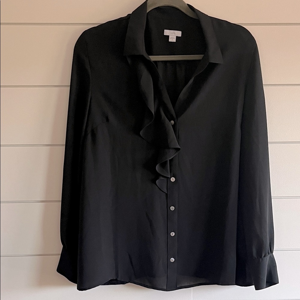 J. Jill Black Button-Up Blouse with Ruffle
